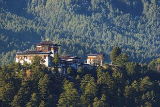 Close Up of the Bumthang Dzong monastery on the hilltop