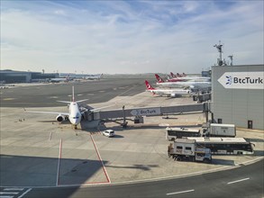 New Istanbul International Airport in Turkey, with Turkish Airlines planes