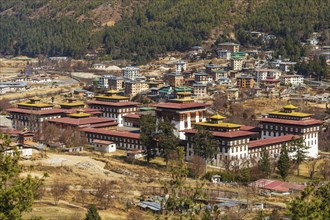Aerial view of Tashichho Dzong with Thimphu city