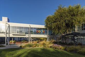 Exterior scene at the Googleplex, the corporate headquarters complex of Google and its parent