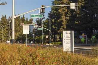 Google street sign at headquarters HQ in Mountain View, California