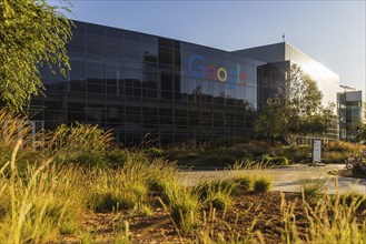 Exterior scene at the Googleplex, the corporate headquarters complex of Google and its parent