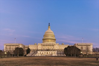 The United States Capitol building at dusk