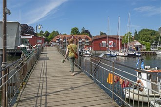 Pedestrian bridge, harbour, Eckernforde, Schleswig-Holstein, Germany, Europe