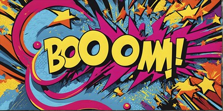 Abstract pop art comic illustration in vibrant colors with thunderbolt crackling across the canvas,