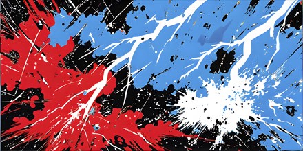 Abstract pop art comic illustration in vibrant colors with thunderbolt crackling across the canvas,