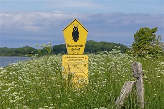 Nature reserve, sign, sea, Geltinger Birk, Geltinger Bucht, Nieby, Schleswig-Holstein, Germany,