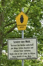 Nature reserve, sign, tree, Geltinger Birk, Geltinger Bucht, Nieby, Schleswig-Holstein, Germany,