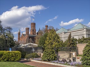 The Smithsonian Institution Building and the garden located near the National Mall in Washington, D