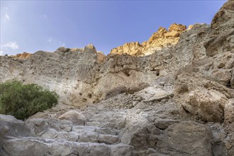 Ein Gedi sand stone mountains. Touristic trail to David's falls