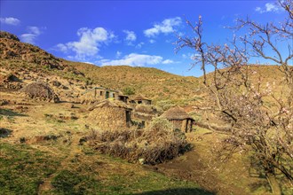 Tradtional hut village in rural Lesotho