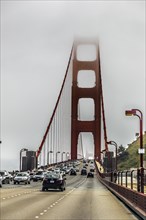 Golden gate bridge in fog POV from car