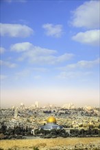 Panoramic view to Jerusalem Old city and the Temple Mount, Dome of the Rock from the Mount of