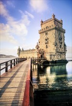 Belem Tower with bridge right before sunset