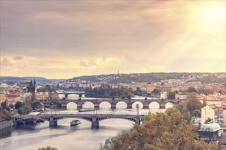 Sunset over the cityscape of Prague