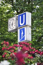 Public transport sign of the U-Bahn, that marks the entrance to the underground station in Munich