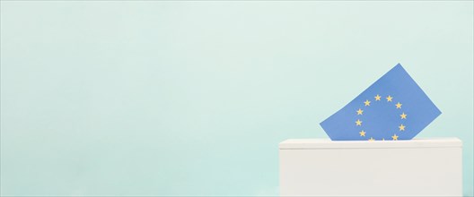 EU election, ballot box, european union flag, blue and yellow stars, citizens of Europe voting