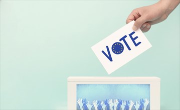 EU election, ballot box, european union flag, blue and yellow stars, citizens of Europe voting