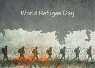 World refugee day, global immigration, barbed wire, exile camp, illegal border crossing, prison