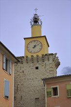 Tour de l'Horloge, clock tower with bell cage, clock, town gate, Castellane, Provençal Alps,