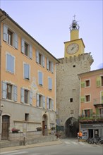 Tour de l'Horloge, clock tower with bell cage, city gate, tower, Castellane, Provençal Alps,