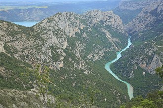 Gorges du Verdon, Verdon Gorge and reservoir Lac de Sainte-Croix with mountain landscape, Verdon,