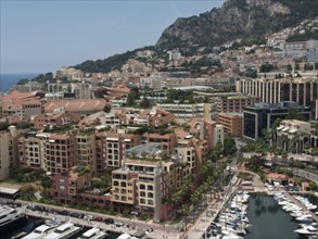 City view with view of the harbour and yachts, surrounded by mountains, monte carlo, monaco, france