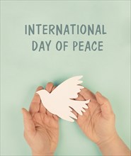Dove flying from hand, international peace day, faith, freedom, charity and help concept,