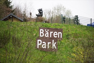 Bear Park sign in Bad Rippoldsau-Schapbach in the black forest, Germany, grizzly rescue station to