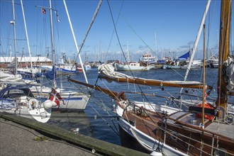 Leisure boats and fishing boats in the harbor of Gilleleje, Zealand, Denmark, Kattegatt,