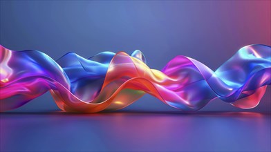 Colorful ribbons in a wave-like pattern with hues of blue, pink, purple, and orange on a gradient