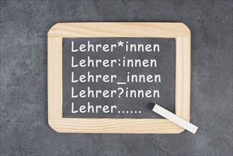 Gender language addressing female, male and diverse identity of teacher, called Lehrer in german,