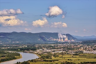 Cooling towers of the nuclear power plant in Cruas, in the Département Ardèche, in the