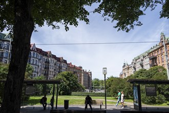 Park and stately houses at Vasaplatsen, Vasastaden, Gothenburg, Västra Gotalands län, Sweden,