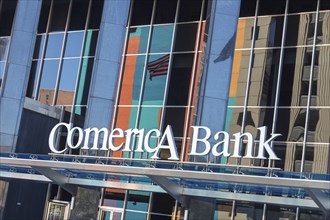 Detroit, Michigan, A downtown branch of Comerica Bank. The bank has about 400 branch offices in