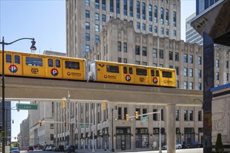 Detroit, Michigan, The Detroit People Mover travels through the city's financial district