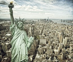 New York City, Cityscape view of Manhattan with Liberty Statue