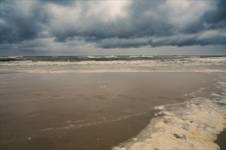 Baltic sea beach landscape, coast at the island of Usedom in Germany, storm and rain over the
