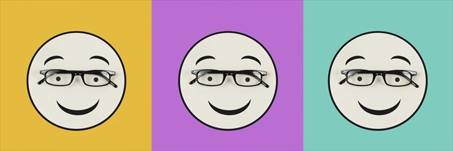 Head with a smiling face and eyeglasses, mental health concept, positive mindset, support and