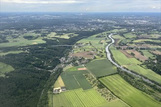 Aerial view of Ruhr valley bridge over Ruhr river, North Rhine-Westphalia, Germany, Europe