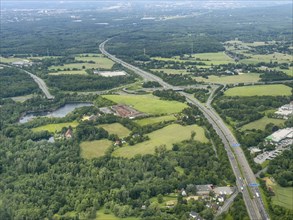 Aerial view of motorway junction Kreuz Breitscheid on motorway A3 A52, North Rhine-Westphalia,