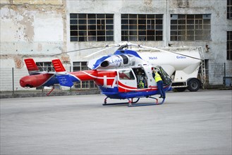 Air rescue helicopter from Luxembourg, emergency transport in Gusterath, rhineland-palatinate,