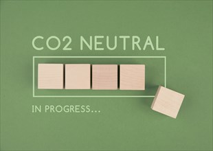 CO2 neutral in progress, loading bar for green energy, reduce carbon emission footprint,