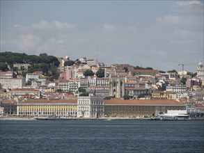 City view with colourful buildings and historical structures on a coast, Lisbon, portugal