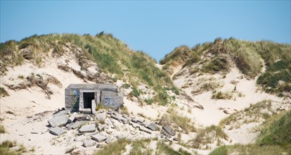 Ruin of a german bunker in Normandy, France from the Second World War, D-Day military invasion by