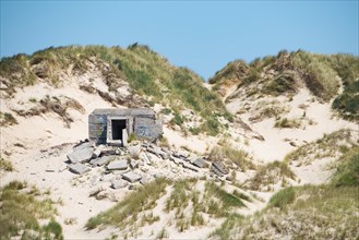 Ruin of a german bunker in Normandy, France from the Second World War, D-Day military invasion by