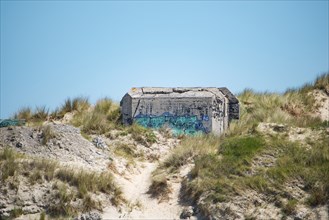 Ruin of a german bunker in Normandy, France from the Second World War, D-Day military invasion by