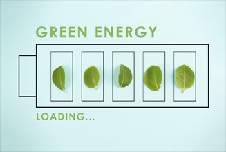 Green energy loading bar with leaves, sustainable renewable electricity power, csr concept,