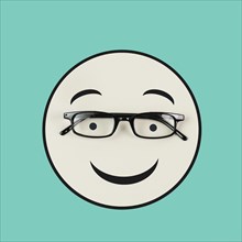 Head with a smiling face and eyeglasses, mental health concept, positive mindset, support and