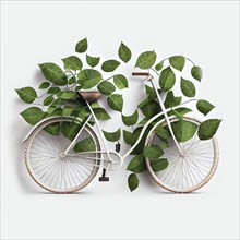 Bicycle covered with green leaf tendril, eco and environment concept, sustainable transport and